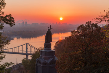 Saint Vladimir Monument in Kiev at autumn morning, Ukraine