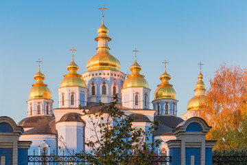 Fototapeta na wymiar Domes of St. Michael's Golden-Domed Monastery, Kiev, Ukraine