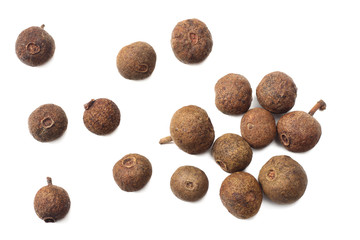 Allspice pepper isolated on white background. Peppercorn. Macro. top view