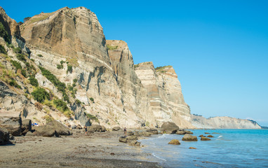 The spectacular geological cliff formations on the coast to Cape Kidnappers in Hawke's Bay region of New Zealand.