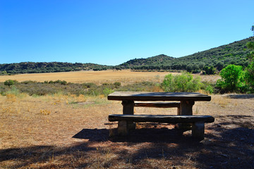 Calzada de Calatrava, Spain - October 8, 2018: Recreational area in a natural area in the municipality of Calzada de Calatrava.