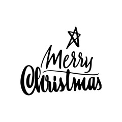 Merry Christmas lettering template. Monochrome greeting card or invitation. Wish you a happy new year . Winter holidays related typographic quote.