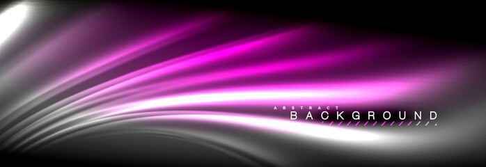 Neon glowing fluid wave lines, magic energy space light concept, abstract background wallpaper design