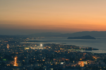 Naklejka premium Panorama of the chania city on the sunset. Crete island, Greece 