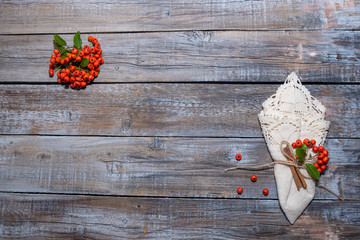 Wooden rustic background with  christmas toys and decorations