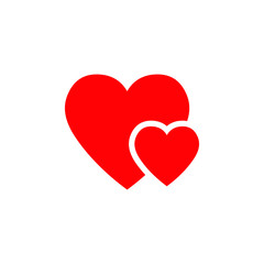 Two hearts icon, vector isolated love red symbol.