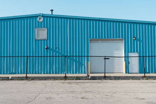 Blue warehouse / storage unit, closed or abandoned