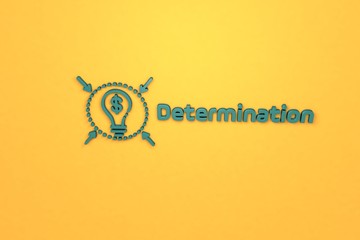 3D illustration of Determination, green color and green text with orange background.