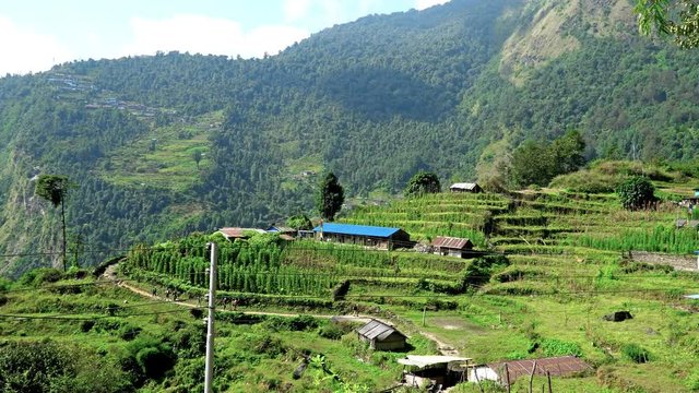 Himalayas mountain landscape in the Annapurna region. Chomrong Village, Nepal. Annapurna base camp trek.