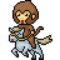 Fototapeta premium vector pixel art monkey ride horse