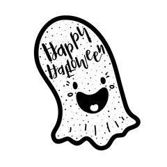 Charming cartoon ghost with message Happy Halloween