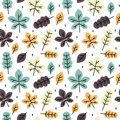 cute colorful autumn fall seamless vector pattern background illustration with leaves