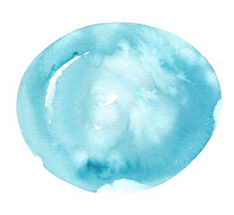 Light turquoise blue circle painted in watercolor on clean white background