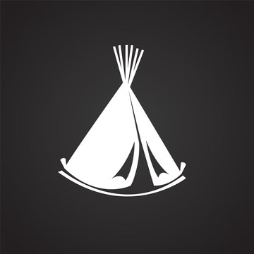Camp house tent vigvam on black background icon