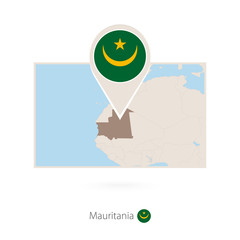Rectangular map of Mauritania with pin icon of Mauritania