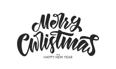 Vector illustration. Handwritten calligraphic brush lettering of Merry Christmas on white background