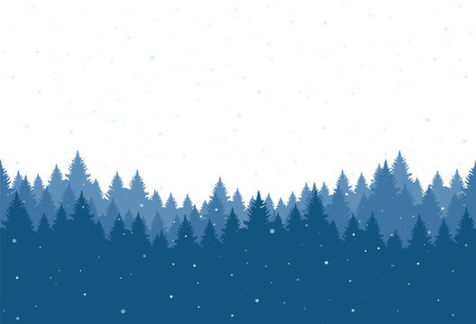 Seamless snowy pine forest. Christmas banner template. Vector illustration.
