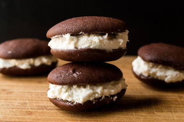 Homemade Chocolate Pies Filled with Vanilla Butter Cream.