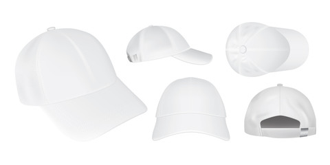 white caps from different sides on a white background
