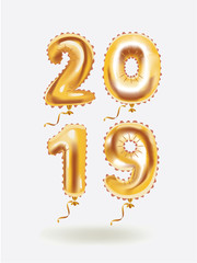 New year 2019 celebration. Gold air balloons.
