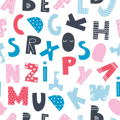 Scandinavian style alphabet. Colored vector seamless pattern