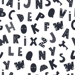Scandinavian style alphabet. Hand drawn vector seamless pattern