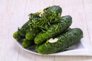 Pickled green cucumbers