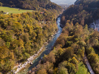 Autumnal colors in Soca river valley near Bovec,Slovenia
