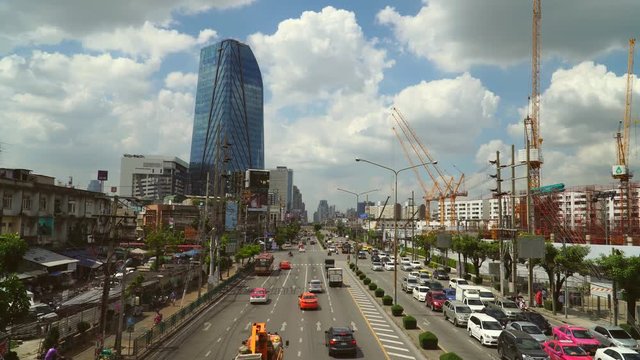 Bangkok, Thailand - October 27, 2018 : The easy traffic at Rama IV road on cloudy sky background in Bangkok, Thailand