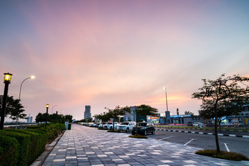 Ras Al Khaimah Corniche pedestrian area at sunset