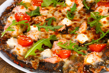 Pizza with salmon and mozzarella