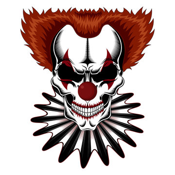 Vector image of a skull of a clown in a jabot.