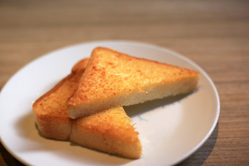 Cheese toast dessert in dish. 
