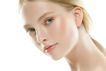 Healthy skin woman blonde white skin makeup beauty female model closeup