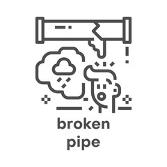 Simple modern line icon. Plumbing sign. Vector illustration. Broken pipe symbol.