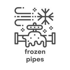 Simple modern line icon. Plumbing sign. Vector illustration. Frozen pipes symbol.