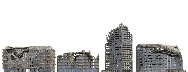 Ruined Buildings Isolated On White 3D Illustration