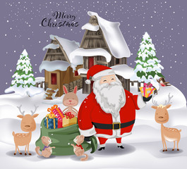 Santa claus and animals family in merry christmas 2019