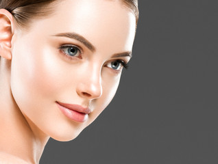 Beauty healthy skin closeup face woman natural makeup eyes and lips
