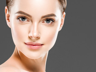 Beauty healthy skin closeup face woman natural makeup eyes and lips