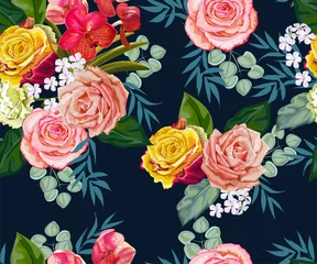 Tapeten Rosen Blumen nahtloses Muster, Vektorillustration