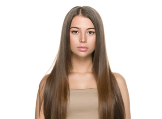 Fototapeta premium Smooth hair woman brunette with long hairstyle fly hair beauty