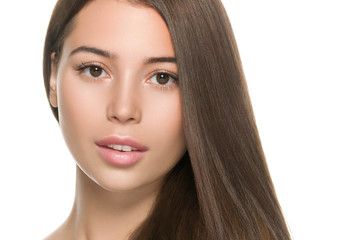 Fototapeta premium Smooth hair woman brunette with long hairstyle fly hair beauty