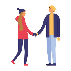 couple holding hands with winter clothes