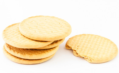 Healthy living concept: butter cookies isolated on white background