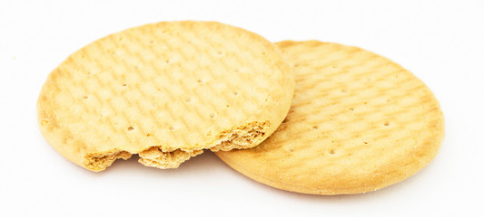 Healthy living concept: butter cookies isolated on white background