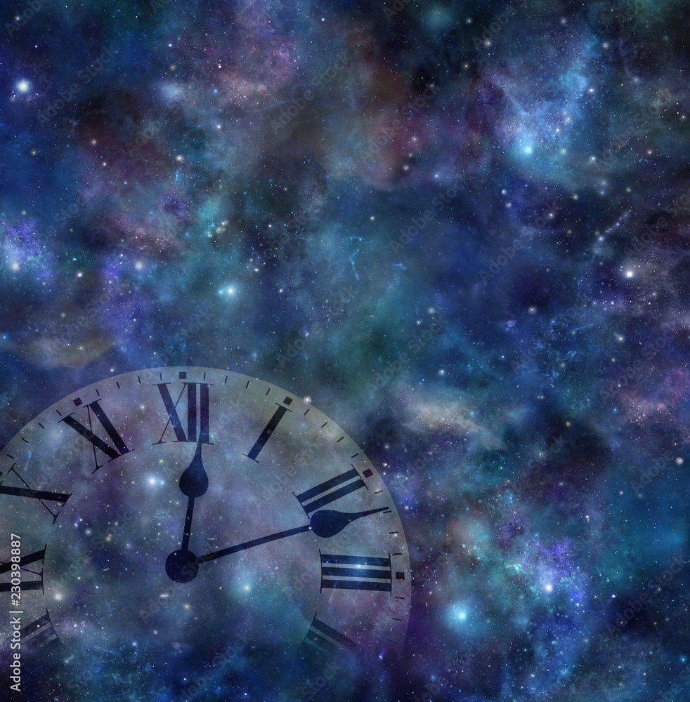 Canvas Prints time and space background - faint clock face merging with dark night sky background with many stars,