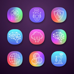 Artificial intelligence app icons set