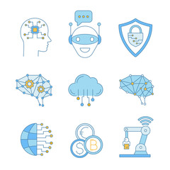 Artificial intelligence color icons set