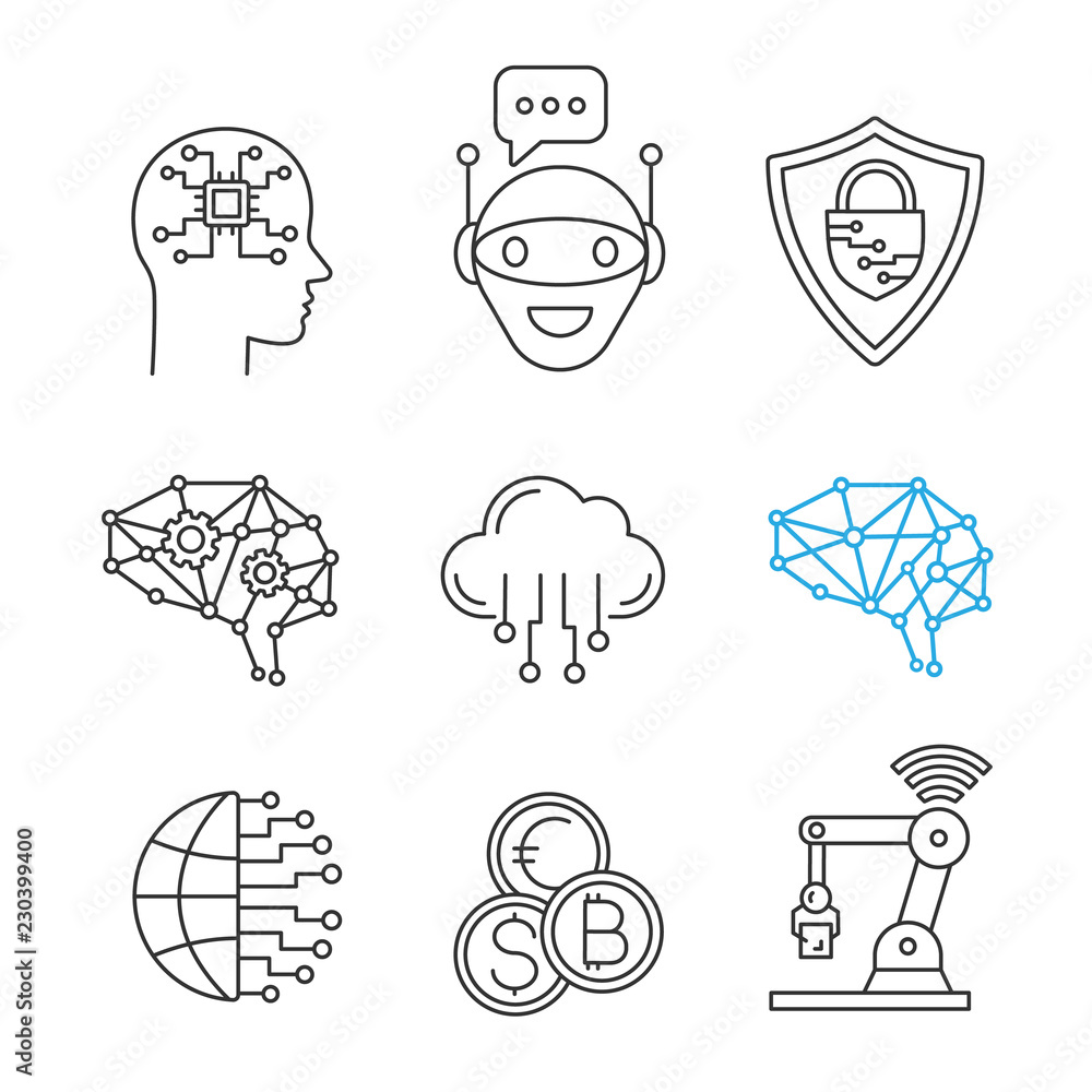 Poster artificial intelligence linear icons set